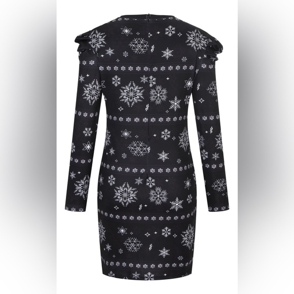 Blue Zone Planet Christmas Round Neck Snowflake Print Slim Long Sleeve Dress - Picture 3 of 11